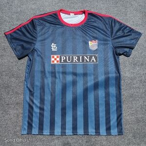 St Louis Cardinals Soccer Jersey Mens XL Blue Striped Short Sleeve MLB Baseball